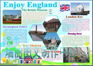 Enjoy England小报成品英语电脑手抄报欧洲英国旅游板报模板+12