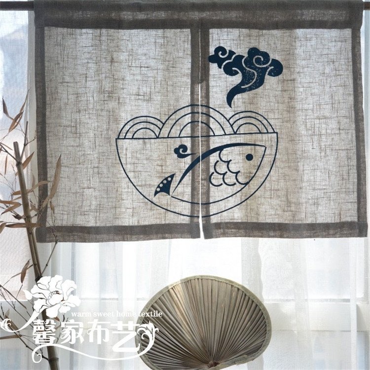 粗亚麻染画日式棉麻门帘半帘挂帘隔断帘布艺定制厨房餐厅店铺窗帘