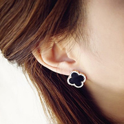 New Korean fashion quality diamond powder makeup black King size ultra Flash diamond four-leaf clover earrings ear jewelry