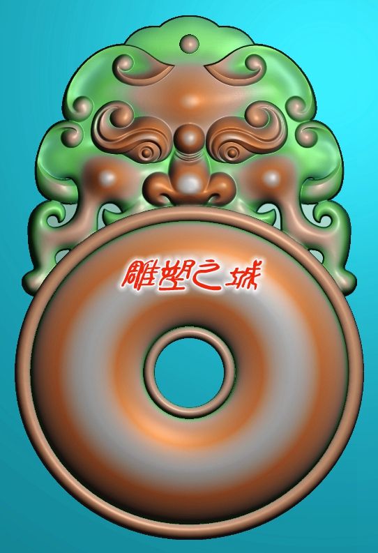 精雕图 灰度图 浮雕图 电脑雕刻图 兽头圆扣