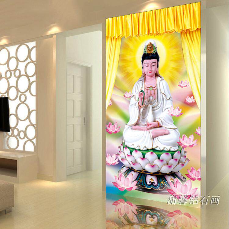 贴钻十字绣方钻石画砖石画5d满钻佛光普照观音菩萨钻石绣玄关竖版