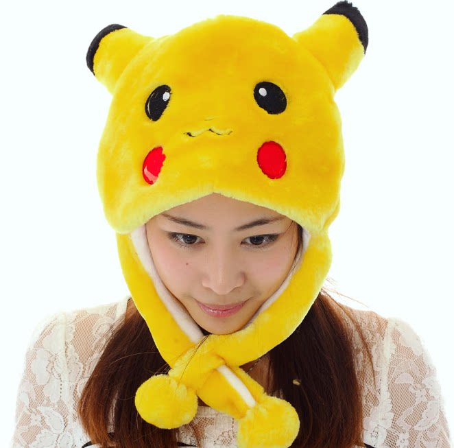 新款皮卡丘动物帽子黄色皮卡丘卡通帽子表演道具冬天保暖