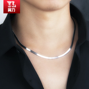 Wing S925 silver blade personality domineering men silver chain men''s Necklace flat snake chain of bones Korean City boy silver surge