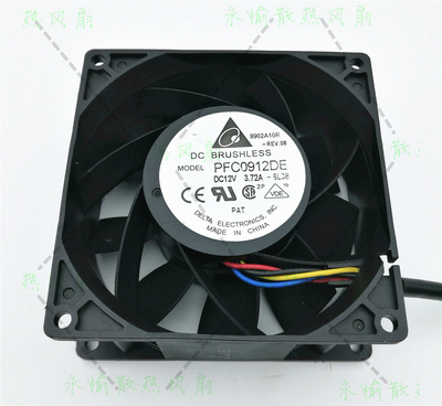 原装 台达 PFC0912DE 12V 3.72A 9038 9CM 暴力 4线温控 散热风扇