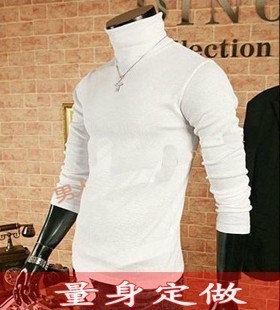 秋冬男士紧身白色高领T恤休闲保暖长袖打底衫男款百搭高领t恤单衣