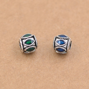 S925纯银泰银珐琅景泰蓝小圆珠散珠 diy佛珠水晶手链手串隔珠配件