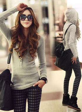 热销2026春秋新品女式韩版连帽衫 修身羊毛绒连帽长袖T恤打底衫