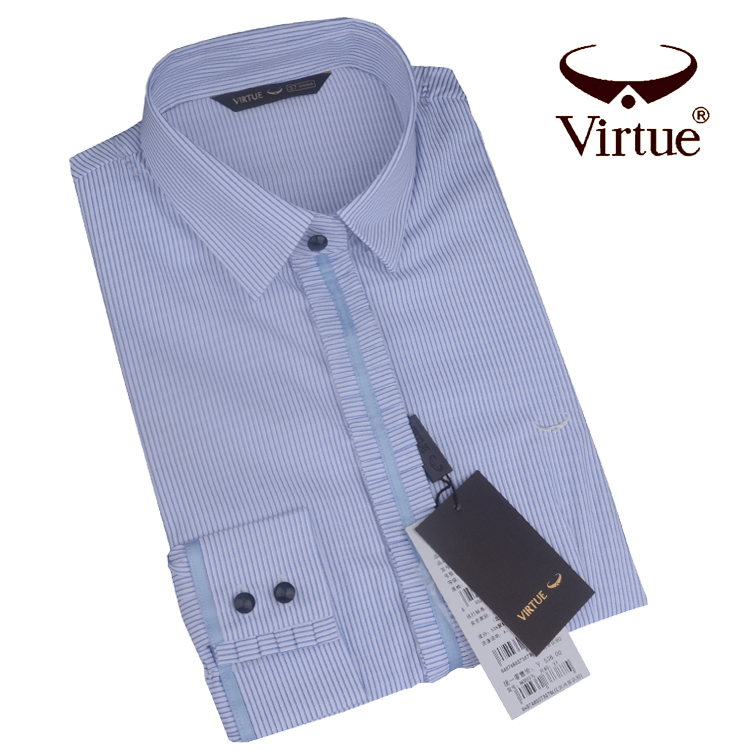 富绅男女装淡蓝色免烫条纹衬衣