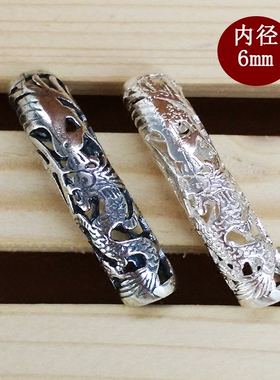 925纯银泰银diy配件龙凤呈祥鸡血藤手镯金刚藤 弯管套管6mm内径