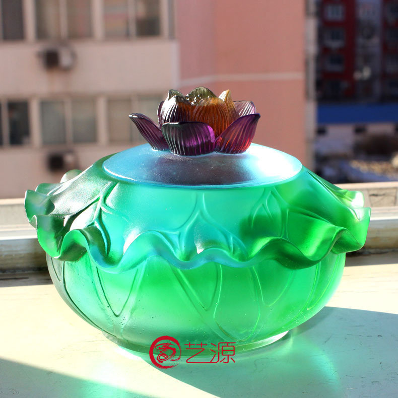 琉璃摆件荷花香炉佛堂佛具用品创意时尚家居饰品个性定制刻字