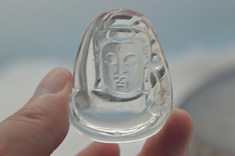 鹏明仙天然白水晶观音吊坠