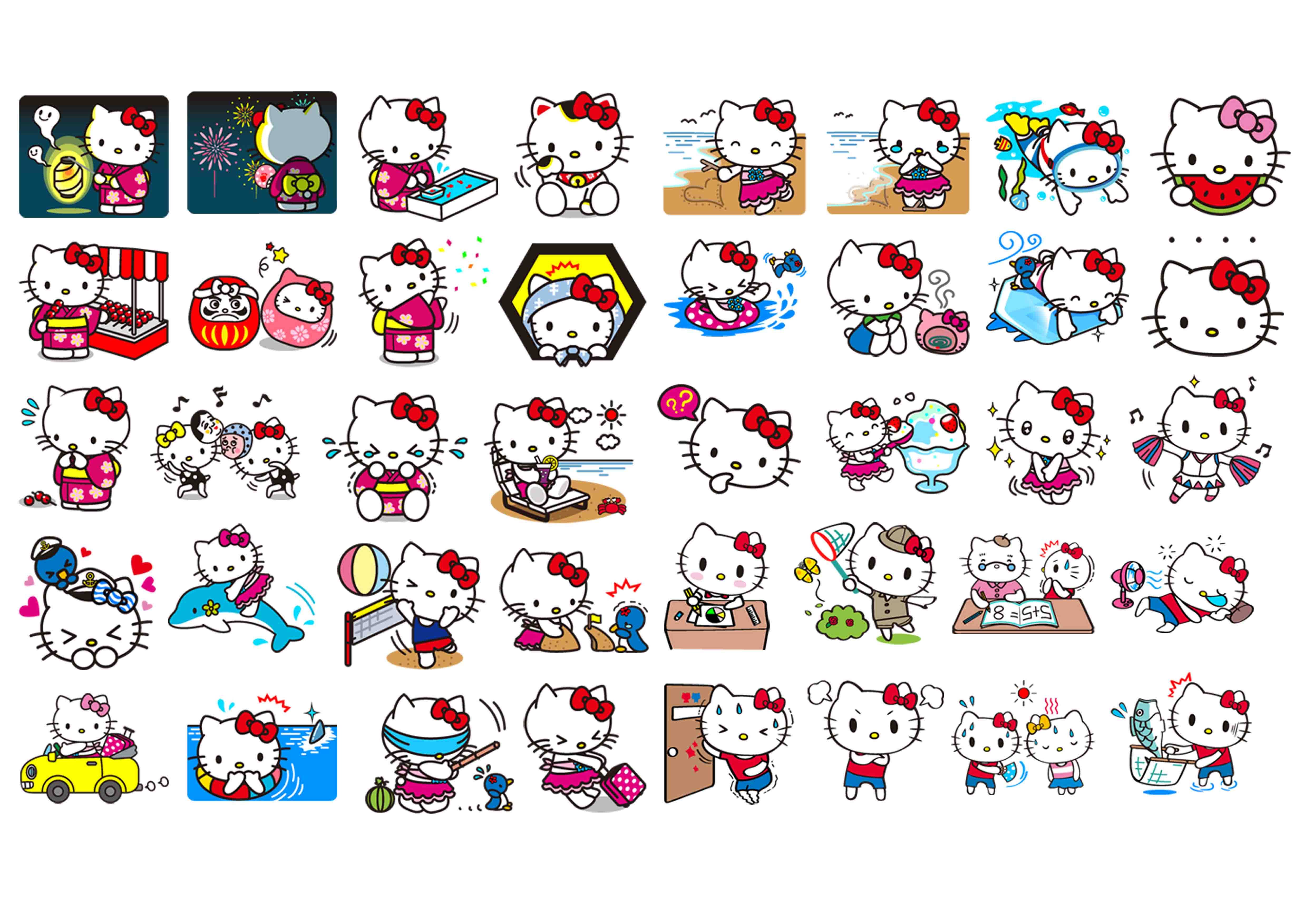 LINE贴图 HELLO KITTY 笔记本贴纸手机贴纸 手帐贴纸 40枚 Z 087
