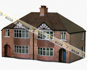 [777纸模型]16 半独立式房屋OO HO N比例1:76 87 150城镇建筑场景