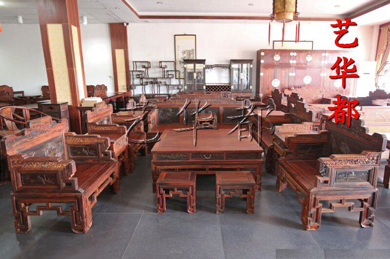 仙游红木古典家具/老挝大红酸枝葡萄沙发十一件套/实木交趾黄檀