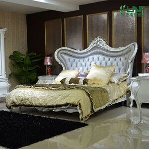 特价新古典双人床实木大床布艺床白色银箔 公主软床欧式1.8米婚床