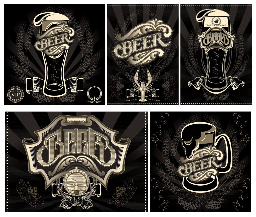 A2186矢量欧式复古花纹麦穗啤酒菜单酒吧海报模板 AI设计素材