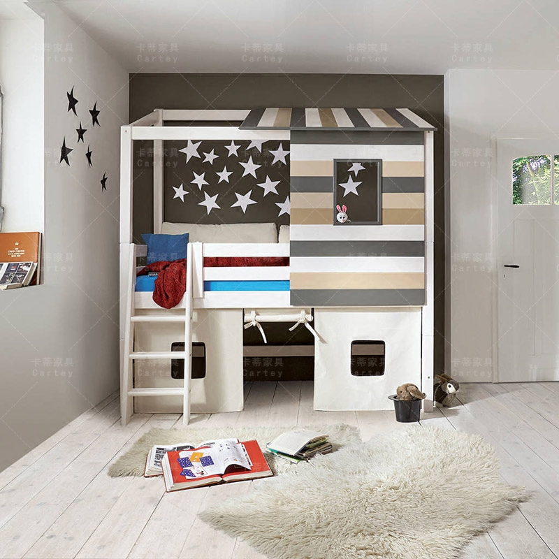 欧美式创意儿童家具定制实木床高低儿童床树屋床上下床双层子母床