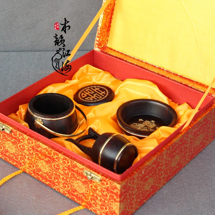 红木实木子孙桶三件套红酸枝木雕