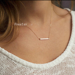 Freeter定制 一见钟情 简洁几何长条 美国进口14k包金注金项链