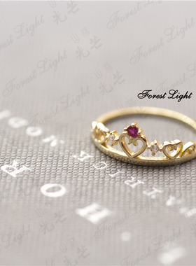 lloyd公主系列戒指纯银925镀金蕾丝心形花边王冠戒ins迪士尼风