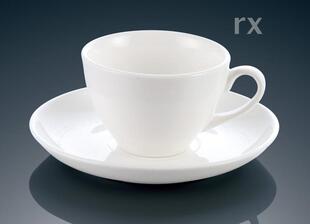 限时酒店餐具纯白镁质白瓷欧美式陶瓷咖啡杯子150毫升有耳杏式杯