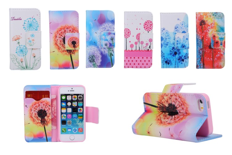 苹果iPhone6 Plus蒲公英左右开皮套5.5彩绘支架手机壳 插卡保护套