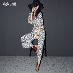 Princess pre-seven new graffiti print wide leg trousers OTHERCRAZY2015 summer sexy Halter jumpsuit women