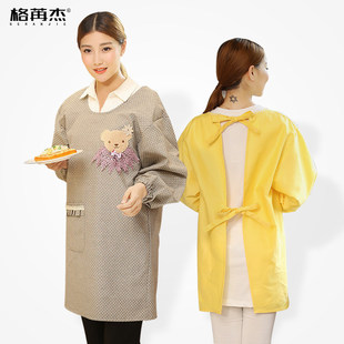 韩版时尚防水围裙男女可爱厨房长袖母婴店员工作服定制logo反穿衣