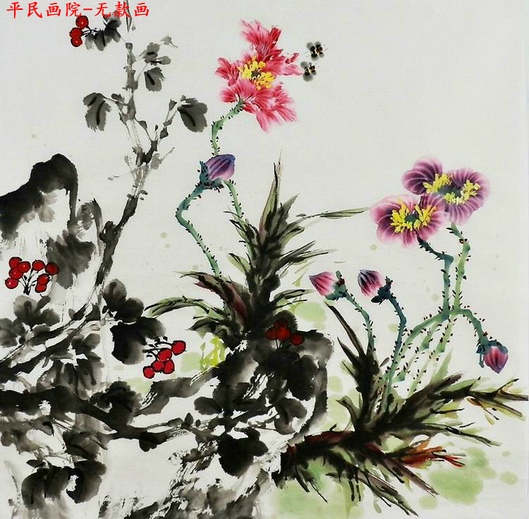 平民画院装饰画无款字画E081866四尺斗方无款写意国画花鸟66 66