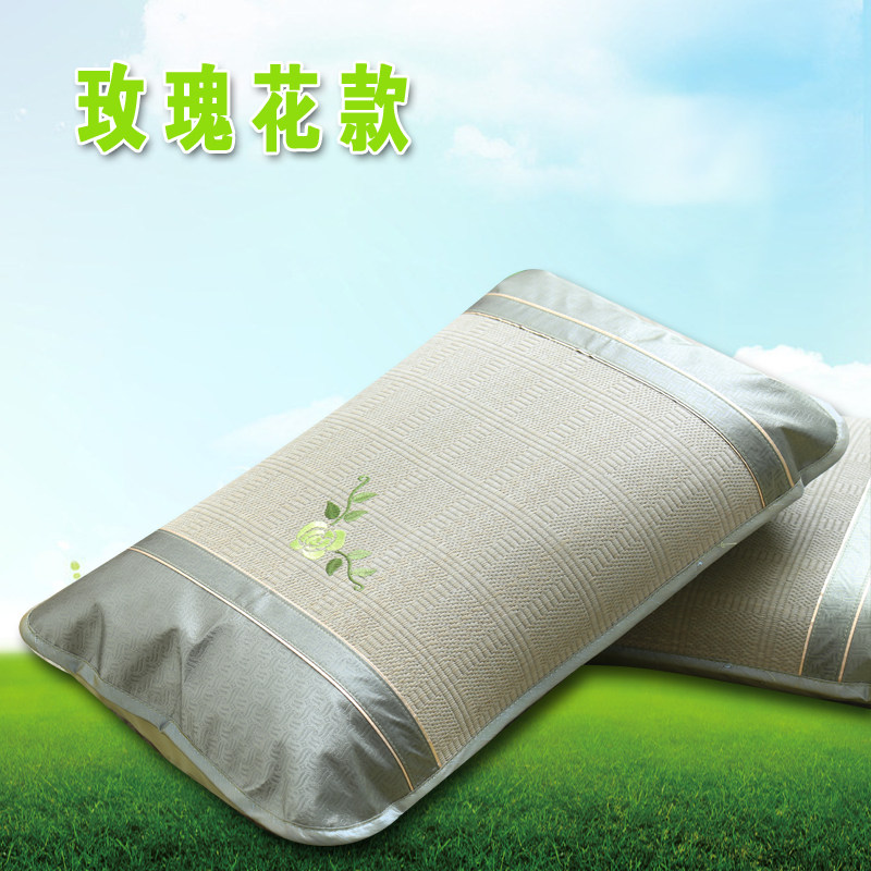 天然绣花蔺草枕套 凉席枕套 蔺草枕头席 单人枕片 兰草枕头套草席