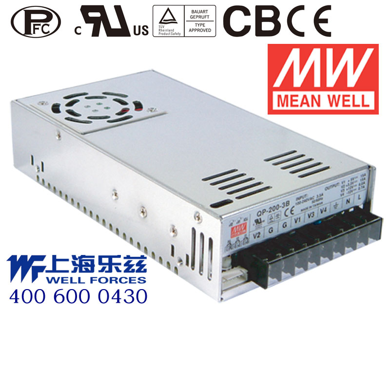 QP-200-3C 200W+5V20A+3.3V20A+15V7A-15V1A四路PFC明纬电源