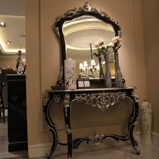 法式玄关柜金箔客厅欧式实木进口门厅桌意大利咖啡色墙边玄关台柜