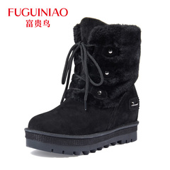 Fuguiniao shoes boot leather and leather fur snow boots cotton boots anti-slip platform shoes women's boots