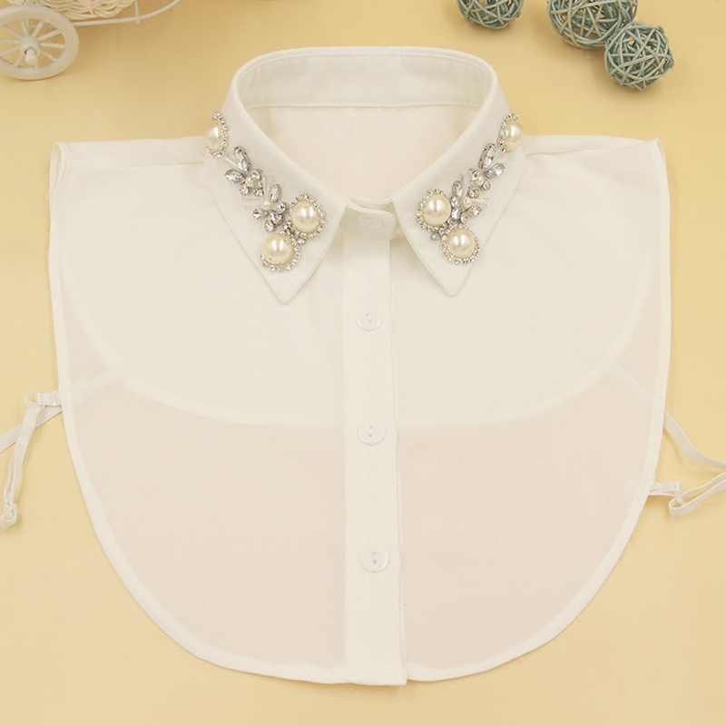 韩国韩版春季新版假领子衬衫女 水钻钉珠雪纺方领衬衣领假领包邮