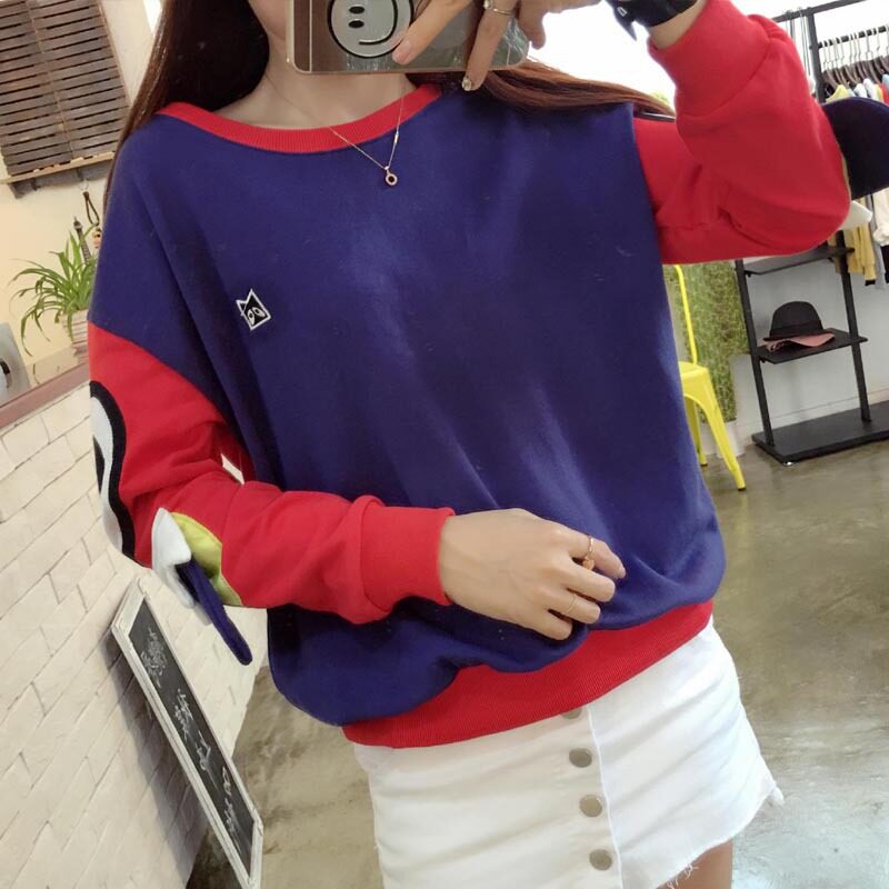 春款开学韩版可爱袖子舌头宽松大码棉质套头长袖卫衣上衣中学生女