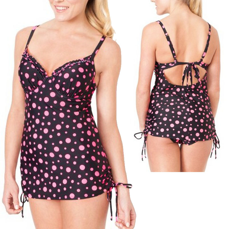 背心大罩杯裙式分体泳衣