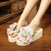 时尚 女士夹拖防滑凉拖鞋 韩版 夏季 沙滩鞋 坡跟厚底人字拖鞋 高跟凉鞋