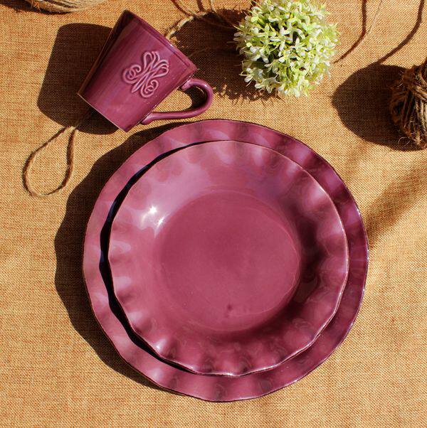 出口欧美陶瓷美式法式乡村圆盘西餐盘点心盘主菜盘釉下彩紫色菜盘