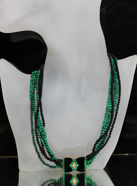 西洋古董珠宝首饰欧洲回流进口二手孔雀石黑玛瑙14K金女6链项链