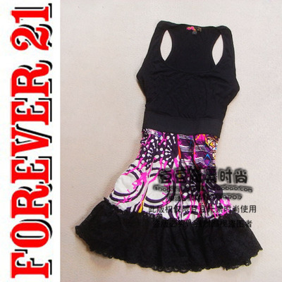 21橘红白花色蕾丝花边工型背连身短裙