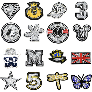 水钻烫钻徽章布贴衣服补丁小号刺绣羽绒服补丁贴布贴花T恤diy胸章