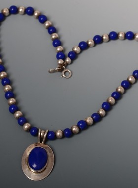 庭院西洋古董蓝色925银项链吊坠