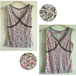 1212PC1522 内搭宽肩短款 皮尔卡丹女V领背心莫代尔印花无袖 打底衫