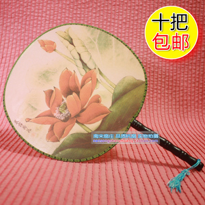 满包邮 古典团扇宫廷中国风宫扇女复古工艺木柄圆绢舞蹈扇子古风