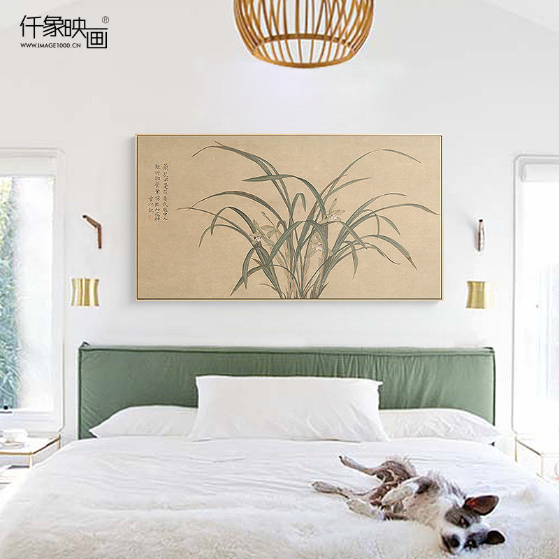 网红章以仟装映画新中象式饰画客厅沙发卧室挂画壁画背景墙画兰花