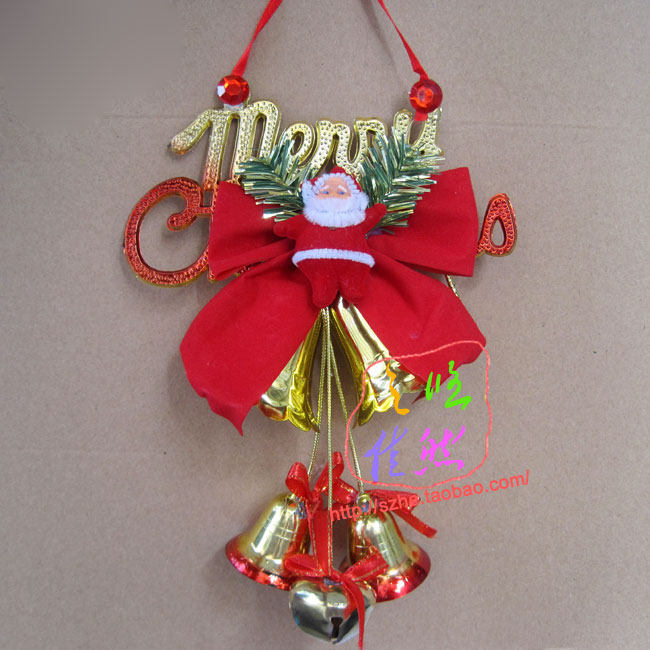15*25cm圣诞老人牌MERRY英文铃铛字牌圣诞树挂件圣诞节装饰品门挂