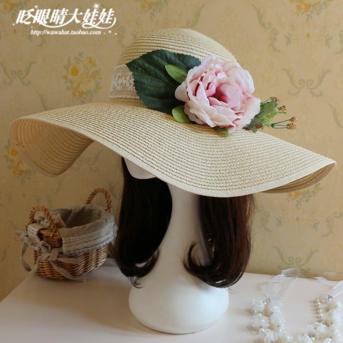 草帽花朵沙滩海边度假遮阳帽子