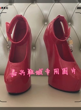 红色漆皮亮面带锁坡跟夏季单鞋高跟鞋 性感女士高跟鞋 女鞋Z0