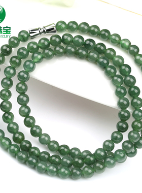 油青种A货翡翠玉项链 男女款5mm翡翠玉珠链子 玉器挂件吊坠玉项链