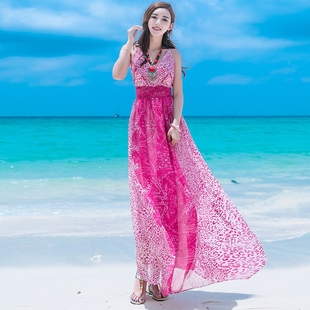 露背吊带雪纺连衣裙海边度假沙滩裙波西米亚长裙 女装 新品 2023夏季